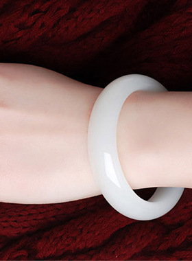 新疆和田玉手镯玉镯女款5羊脂昆仑金丝白玉真玉镯子少女细款圆条