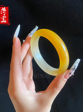 黄龙玉手镯冰种玉镯女天然玉石手镯黄玉翡翠黄色黄翡余太翠石英岩