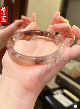 天然新疆金丝玉手镯女紫罗兰细圆条玉镯子叮当镯渐变飘花戈壁彩玉