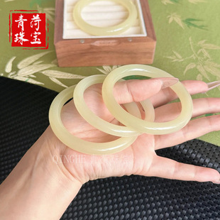 天然青白玉手镯美人条圆条玉镯子阿富汗玉细圆条晴水色女款
