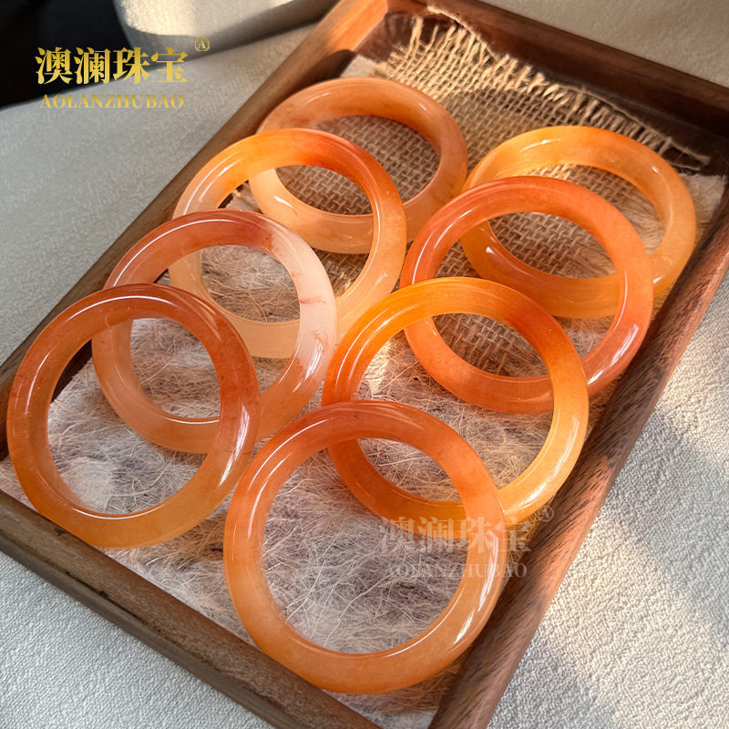 冰种红龙玉手镯女石英岩玉手镯桂花酿黄龙玉手镯蜜糖玉镯子送礼
