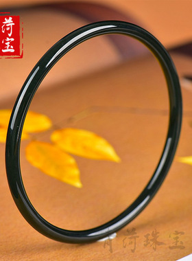 天然和田玉青玉手镯女墨绿色和田玉玉石圆条叮当镯玉石镯子玉镯