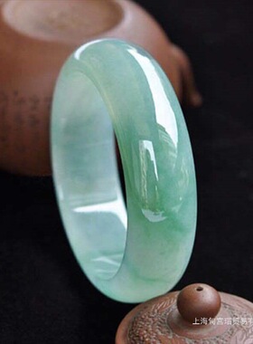 缅甸玉手镯女款油青贵妃镯飘花玉手镯处理通透水润玉石冰种帝王绿