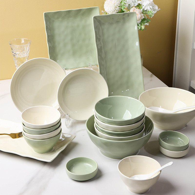 自由组合陶瓷餐具法式奶油风纯色饭碗泡面碗创意碗碟套装大号汤碗