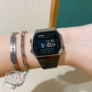 卡西欧CASIO灰黑时尚潮流复古运动小方块电子手表男女A168WGG-1B