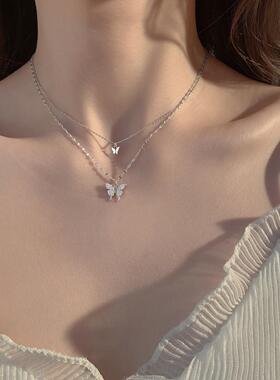 BIing钛钢项链不掉色双层蝴蝶项链女锁骨链气质夏季轻奢小众级设