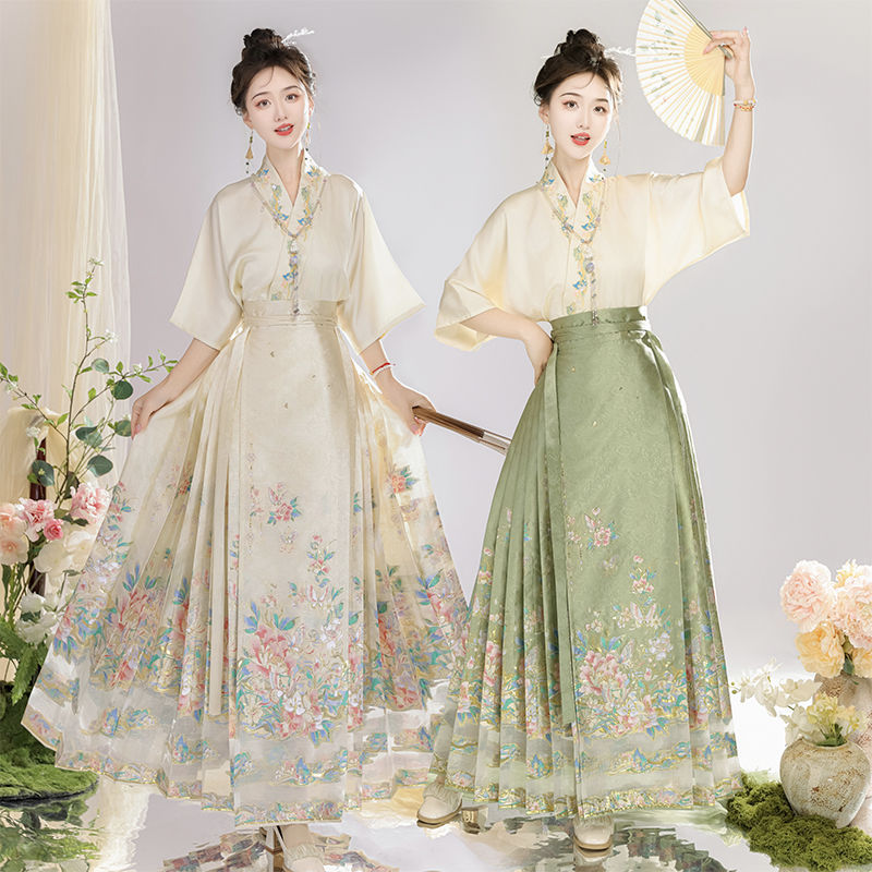 原创织金仿妆花马面裙春夏款新中式汉元素日常通勤半身裙汉服套装