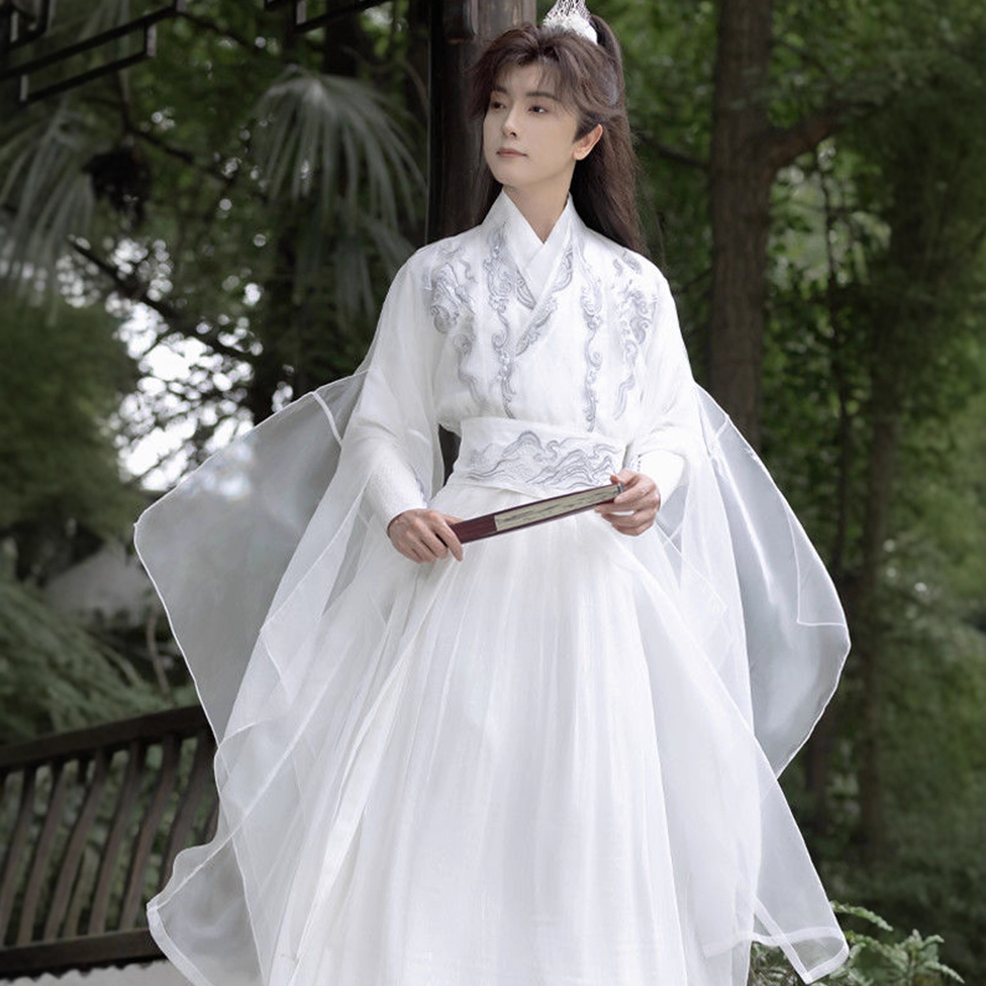 原创汉服男装2025新款白色仙气飘逸双层飘袖清冷侠客男女同款套装