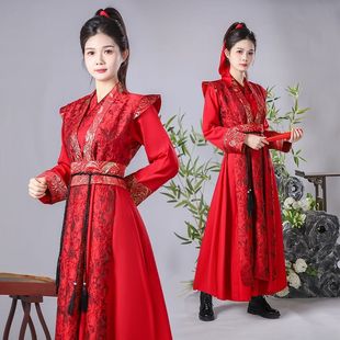 红色打鼓演出服男女侠客风花木兰剑舞国风古装象王行舞蹈服雪龙吟