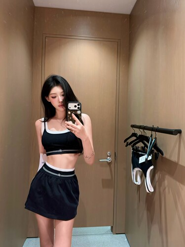三标ola拼色吊带背心两件套女夏季性感塑型黑色运动休闲套装