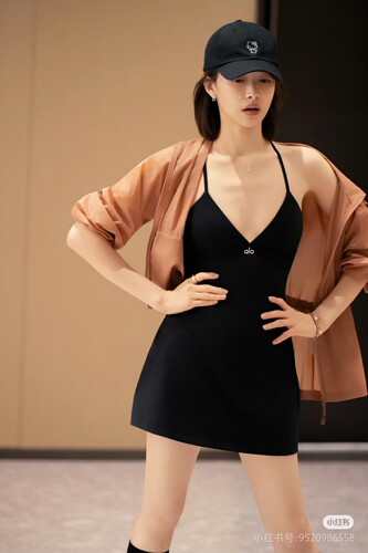 三标ola黑色深V领吊带连衣裙裤瑜伽服女运动健身普拉提训练服速干