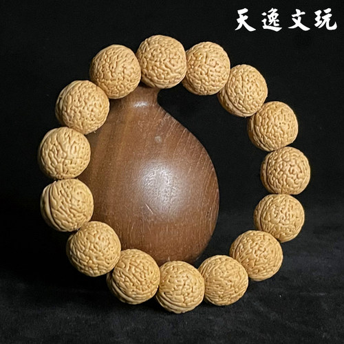 蚂蚁纹柳叶脐桃核精品佛珠手串