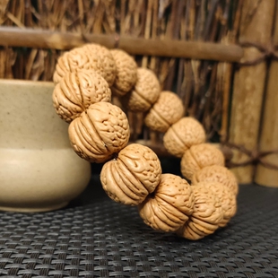 桃核手串苹果园正圆野生精品爆肉脑纹柳叶脐成人男女佛珠念珠桃胡