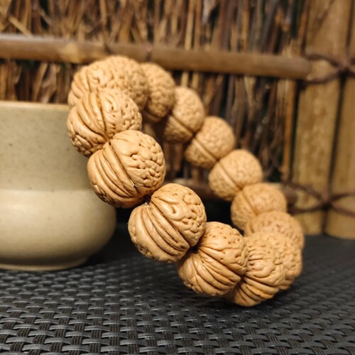 桃核手串野生矮桩脑纹佛珠念珠