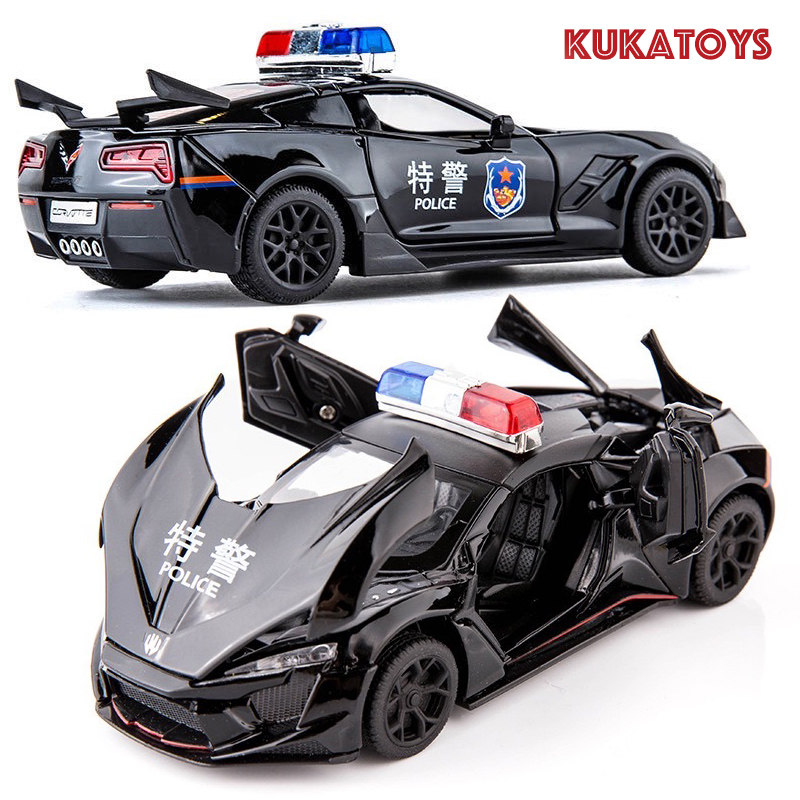合金属仿真儿童玩具兰博基尼警车警笛莱肯跑车汽车模型男孩礼物