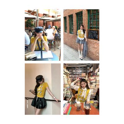 现货【miu系留学生】25FW新色系 绵羊毛菱格短袖/背心/半裙