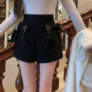 现货【小嗲精短裤】秋冬辅助！“立体钉珠蝴蝶结”斜纹磨毛短裤
