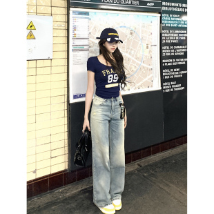 黄泥感牛仔裤 主推——美高girl亚裔印花T Frank加州单宁 现货