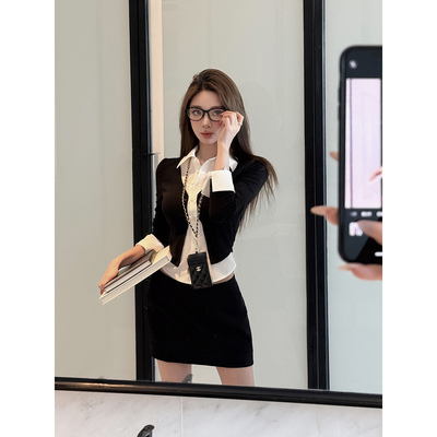 【巴黎lady】我爱Preppy高知感——权威感假两件上衣/半裙