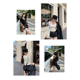 现货【AI撕漫韩女】网感美女line~显白头把椅的C位掐腰上衣