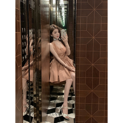 现货【黎色绯绯】悸动的多巴胺~坠入落日黄昏的Sun orange连衣裙