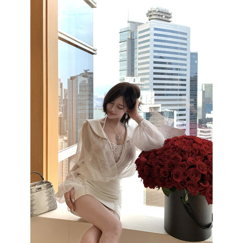 Momoshero【lace美欲裙】内层蕾丝”live级缎光美感“衬衫连衣裙