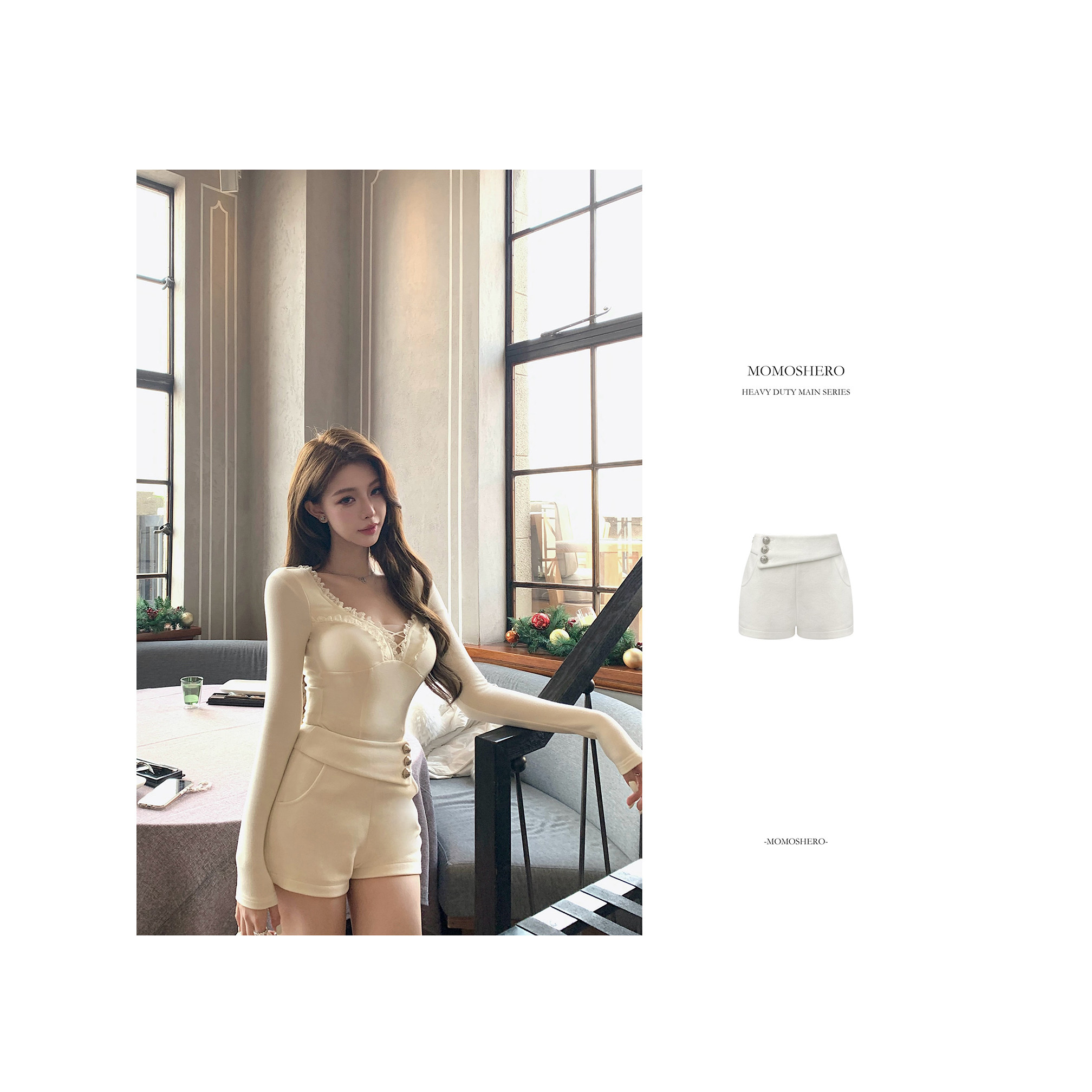 Momoshero【Earl英式裤】雕刻腿精Feel “斜边搭袢”三粒扣短裤,女装/女士精品,短裤,淘宝优惠券,粉丝福利购,淘宝优惠卷