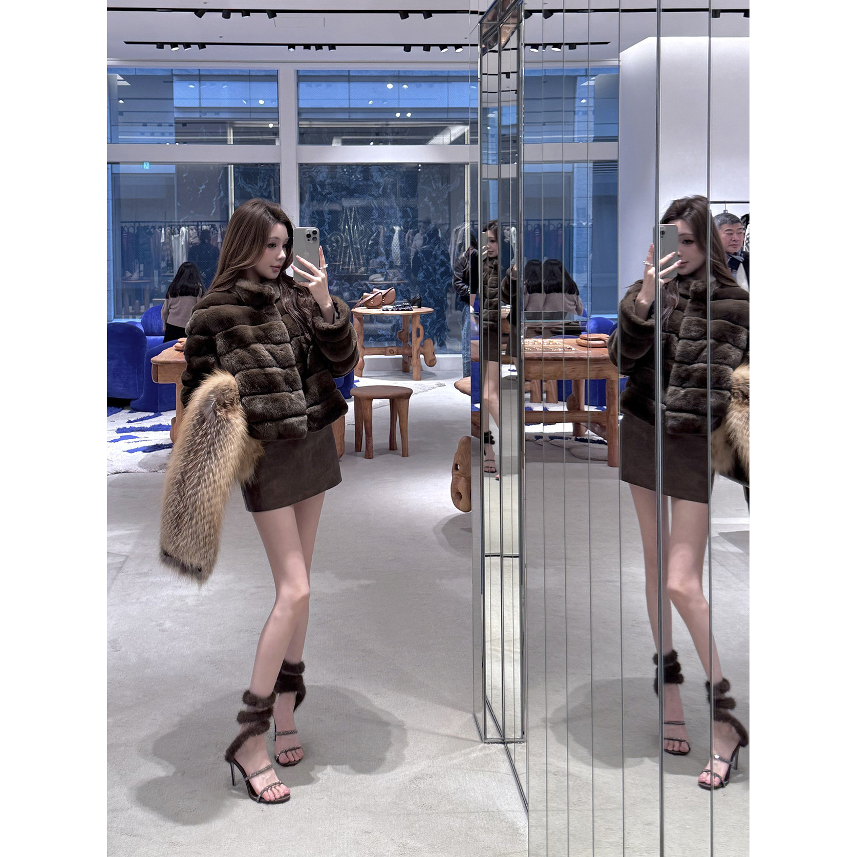 【雾金琥珀】定染&ldquo;中古兔&rdquo;獭兔毛外套&Tee/短裙/手套/靴子