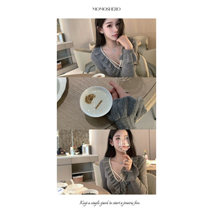 Momoshero【Fleece甜奶芙】仙品级~手工钉缝珍珠领！羊毛花边上衣