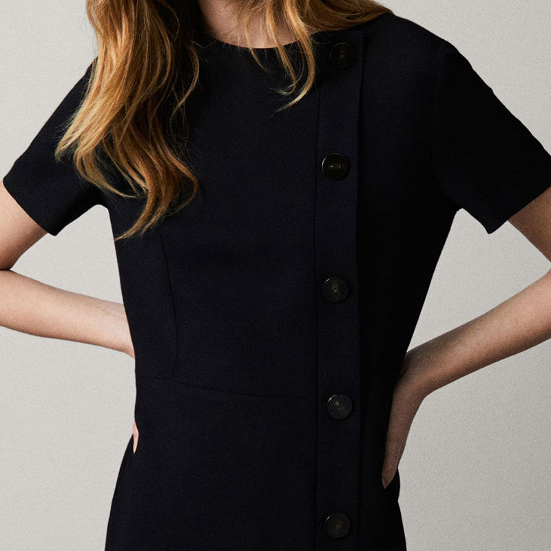 md女装 现货2022秋季黑色职场气质修身显瘦连衣裙女066256648