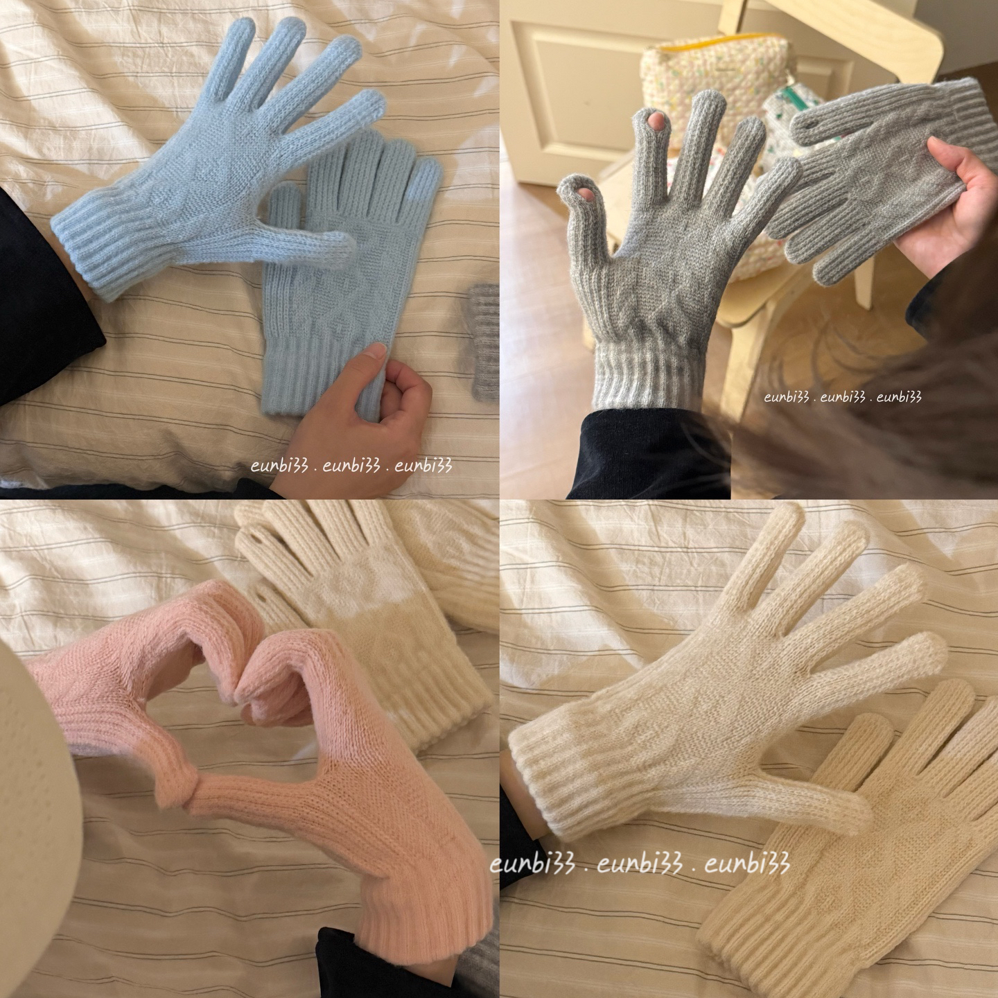 #爱上低饱和度baby蓝～ 纯色针织保暖手套 可触屏露指手袜