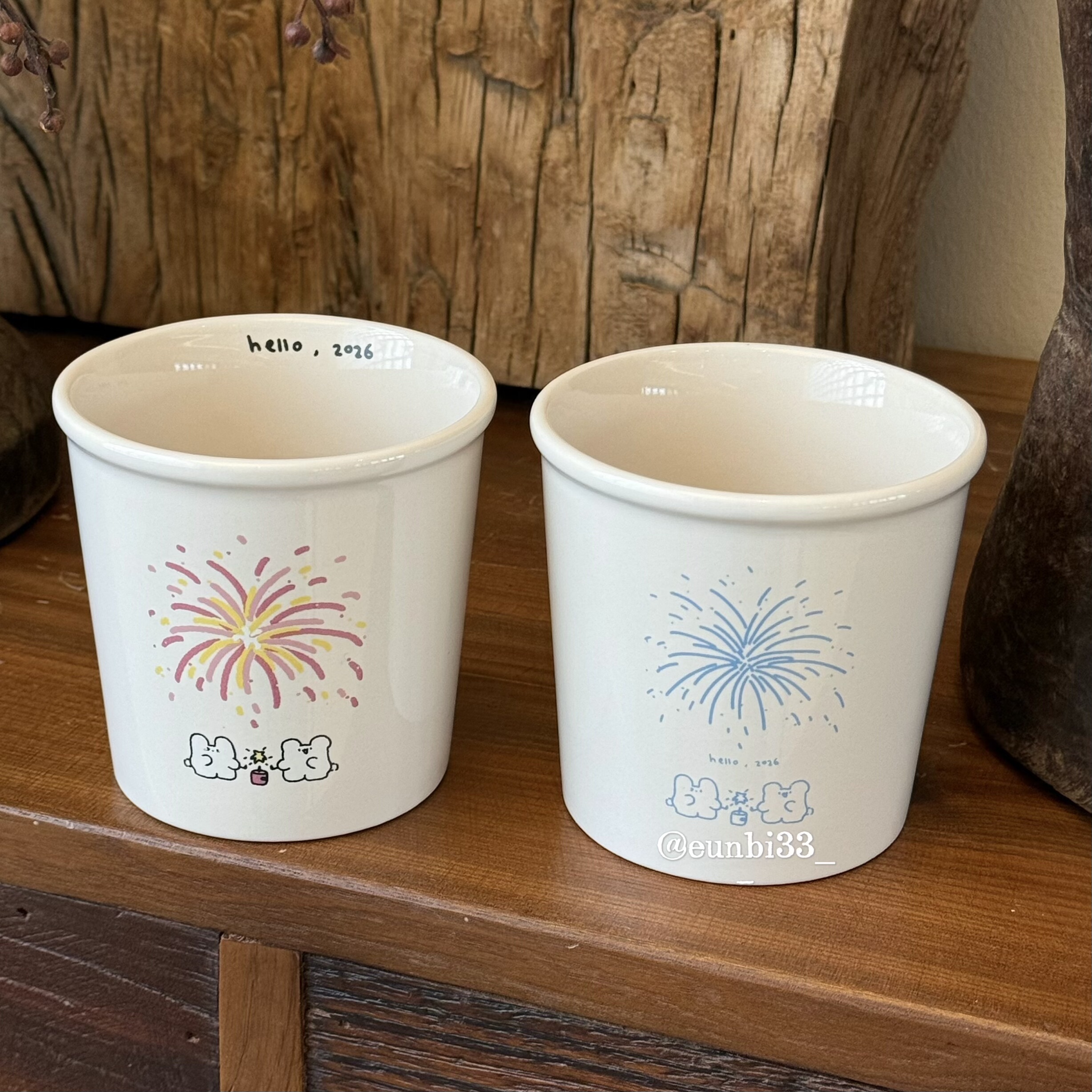 “hello 2026”新年烟花马克杯陶瓷杯手握咖啡杯350ml