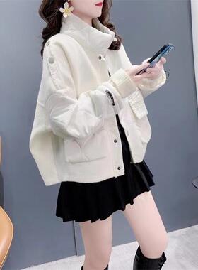 设计感拼接毛衣开衫女棉服2024秋冬季新款韩系慵懒风短款针织外套