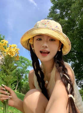 日系可爱甜美碎花双面渔夫帽女夏季大帽檐防晒遮阳帽子显脸小盆帽