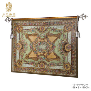 凤凰美居法式艺术复古彩漆旗帜形手绘木板画壁画客厅挂画单幅装饰