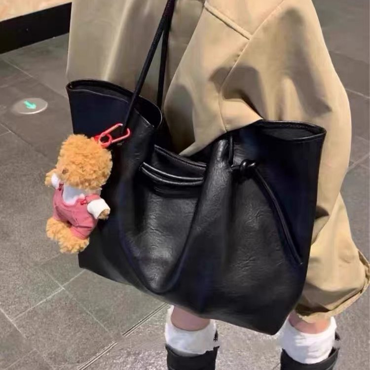 高级感复古绑带托特包女2025秋冬大容量PU皮质单肩包时尚手提包包