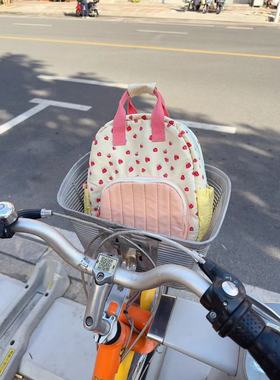 2024新款帆布草莓双肩包儿童女生多巴胺拼色背包可爱休闲出游书包