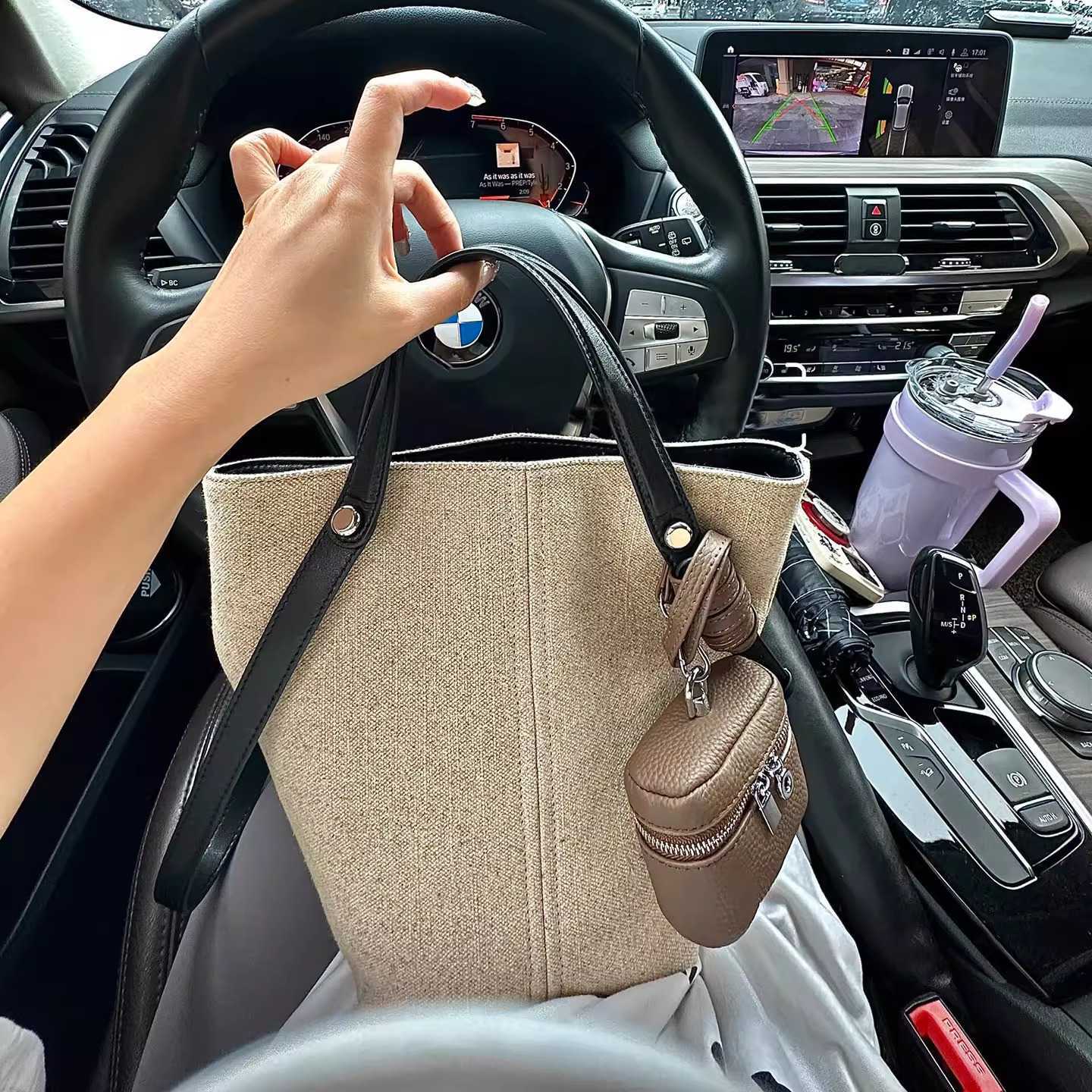 小众亚麻大容量水桶包