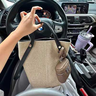 小众亚麻大容量水桶包