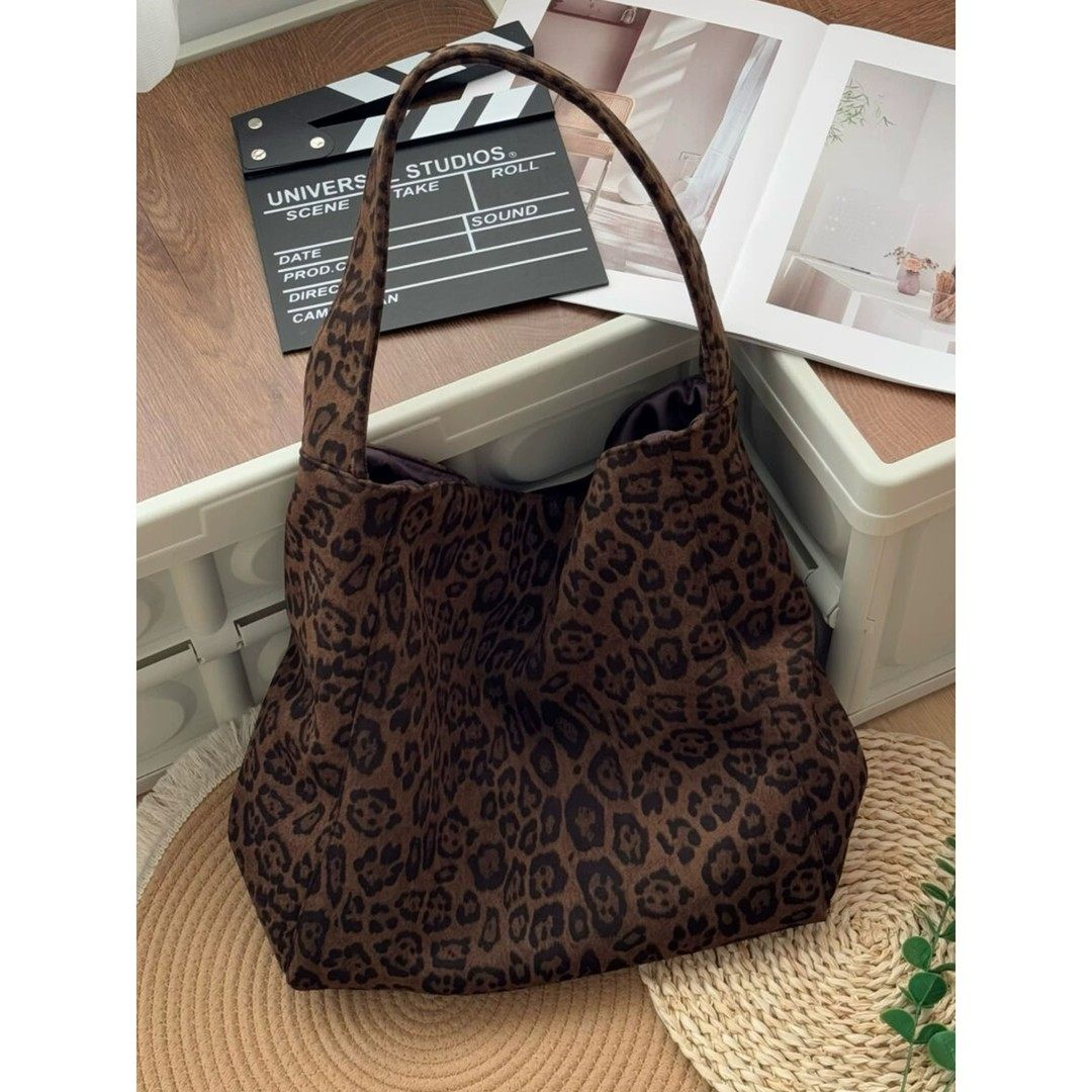 韩系小众豹纹帆布秋冬新款休闲慵懒风单肩包大容量上班通勤托特包,箱包皮具/热销女包/男包,通用款女包,淘宝优惠券,粉丝福利购,淘宝优惠卷