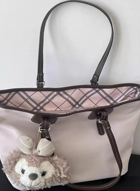 秋冬复古格纹粉色托特包时尚甜美慵懒风手提包大容量高颜值腋下包