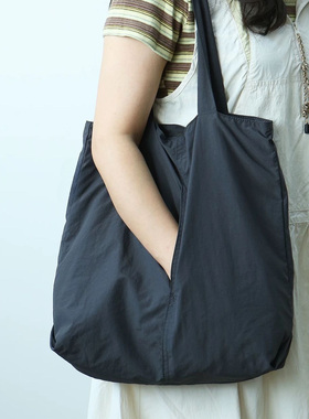 日系ins无印女士新款购物袋休闲款超轻大容量尼龙布单肩包托特包