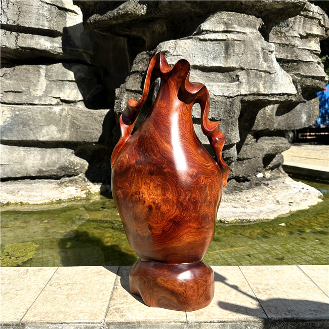木雕花梨木装饰瘿瘤花瓶红木摆件实木家居客厅中式大号根雕工艺品