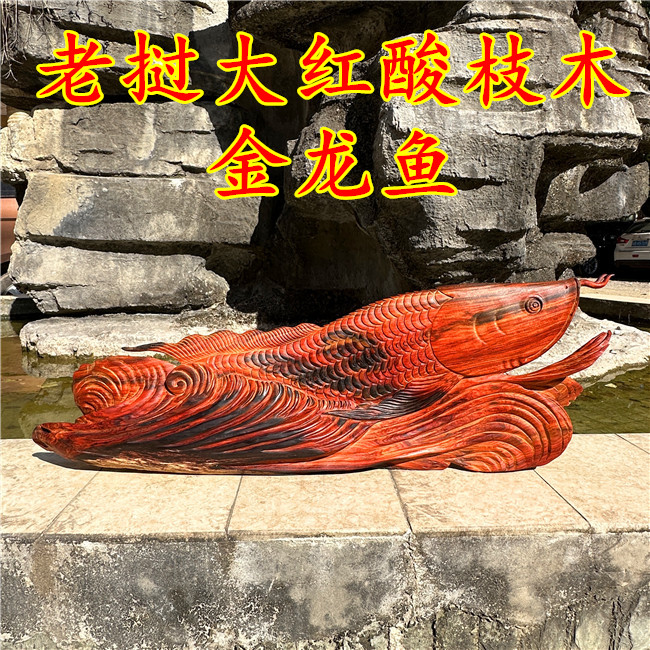 老挝大红酸金龙鱼根雕摆件红木金龙鱼招财客厅开业礼品风水工艺品