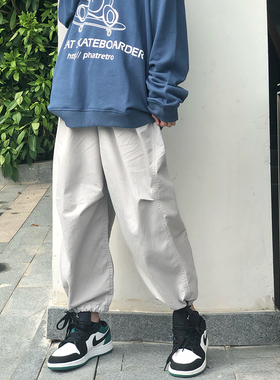 DRINTO 基础工装裤复古百搭宽松男女款抽绳束脚裤国潮牌日系长裤