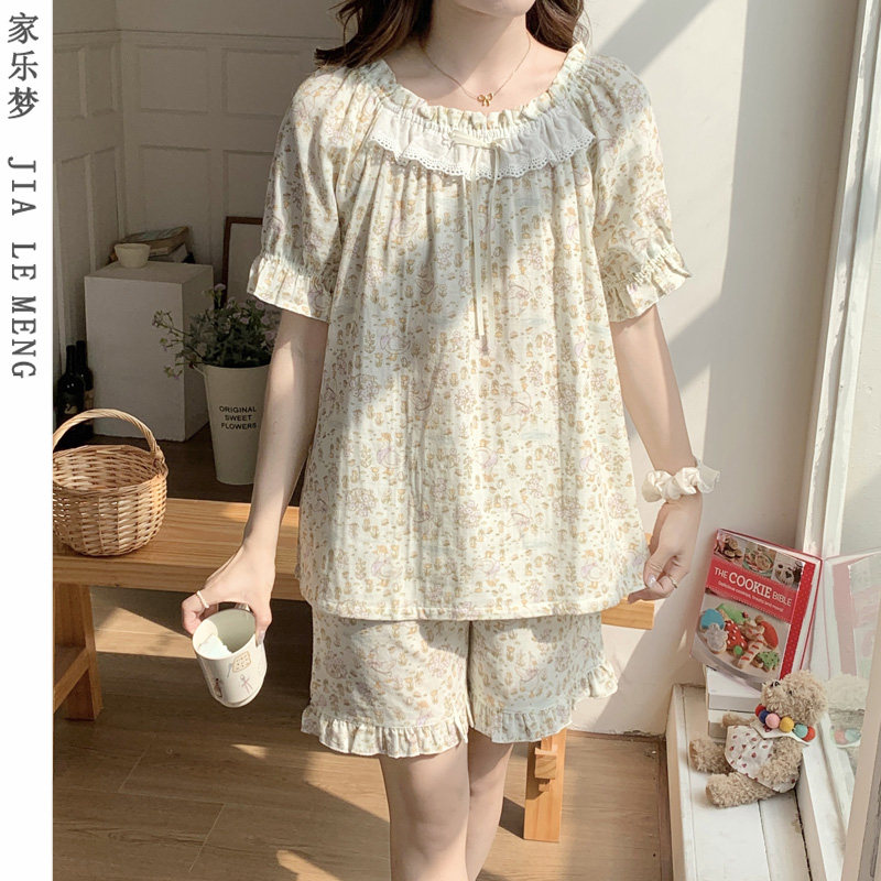 套头印花短袖一字领可外穿家居服
