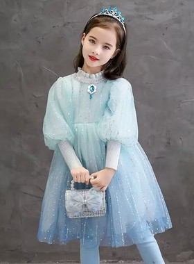 艾莎公主裙加绒款冰雪奇缘女童爱沙elsa小女孩秋冬爱莎高端迪士尼