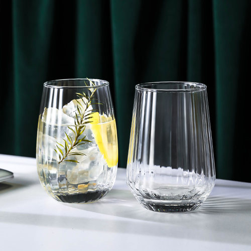 ins条纹透明玻璃水杯果汁冷饮杯