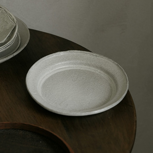 侘寂风餐厅定制餐盘料理碟复古平盘手工粗陶菜盘 日式 玩物志 粉印