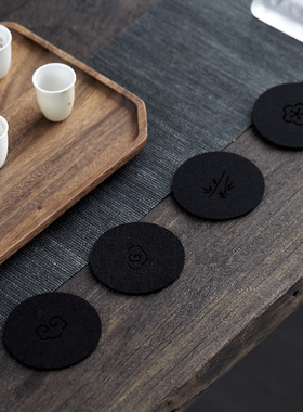 玩物志黑色棉毡杯垫防水 茶道配件 杯托
